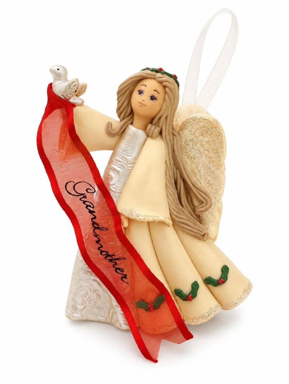 Lot of 3 Kneeded Angel Ornaments Grandmother, Dove, Star.  Holiday Decor